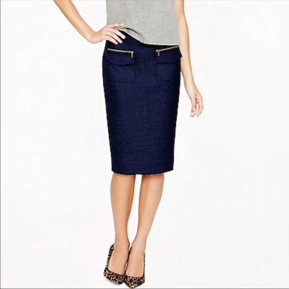 [J. Crew] Wool Patch-pocket pencil skirt Navy Blue